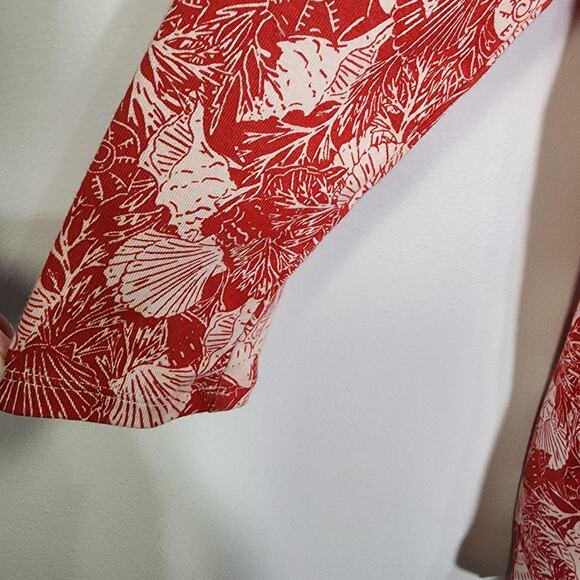 J. Jill Pima 3/4 Sleeve Scoop Neck Tee Size XS Red Seashell Print Pima Cotton - Picture 6 of 9